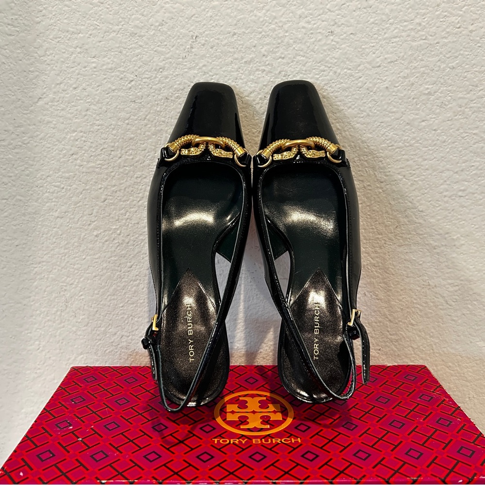 Tory Burch 55 mm Jessa Slingback Shoes Patent Leather, Size 7, New with Box - Picture 5 of 11